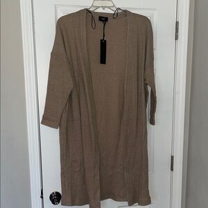 Ro & De Tan Ribbed Open Front Cardigan